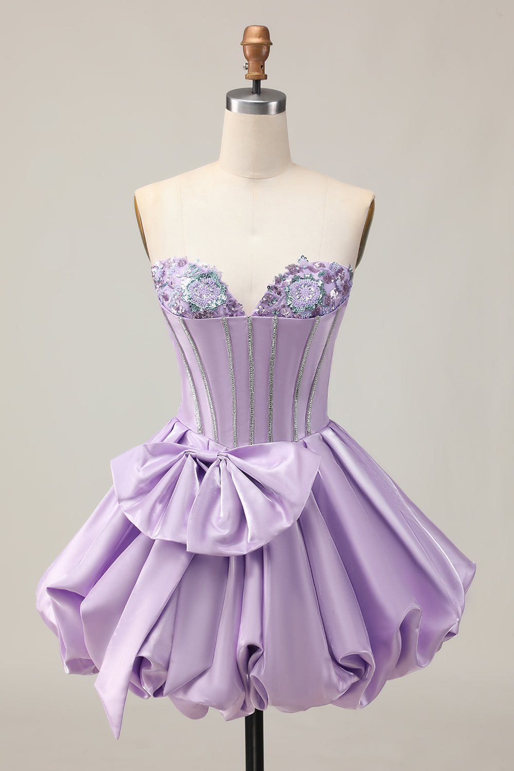 Zapaka Women Sparkly Purple Corset Short Homecoming Dress with Bow