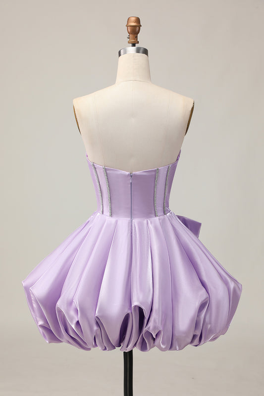 Sparkly Purple Corset Beaded Sweetheart Short Homecoming Dress with Bow