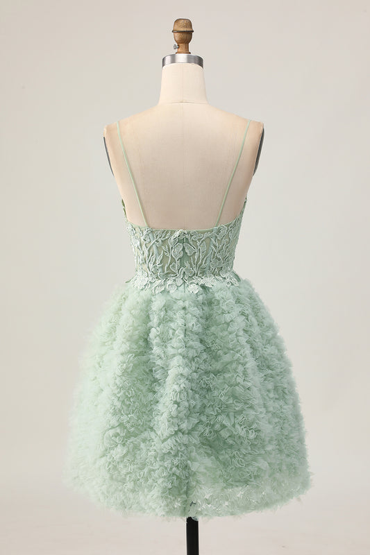Sage Green Ruffled Short Corset Homecoming Dress with Lace