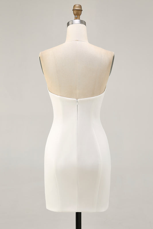 Sparkly White Floral Strapless Short Tight Homecoming Dress with Sequins