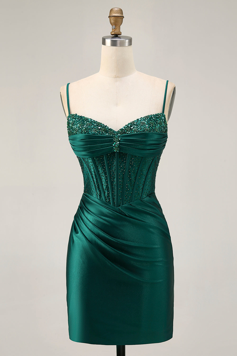 Zapakasa Women Sparkly Dark Green Corset Short Satin Homecoming Dress with Beading Tight Spaghetti Straps Lace Zapakasa Women Sparkly Dark Green Corset Short Satin Homecoming Dress with Beading Tight Spaghetti Straps Lace