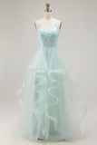 Sparkly Light Green A Line Ruffled Long Prom Dress with Beading Sparkly Light Green A Line Ruffled Long Prom Dress with Beading