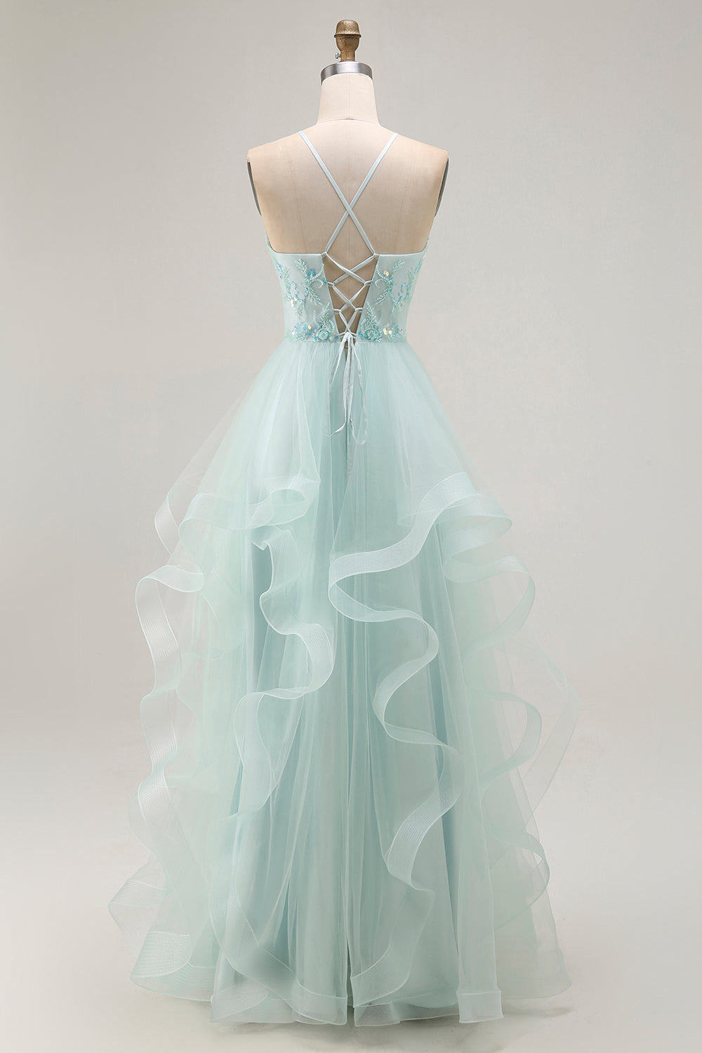 Sparkly Light Green A Line Ruffled Long Prom Dress with Beading Sparkly Light Green A Line Ruffled Long Prom Dress with Beading