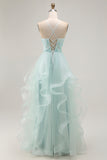 Sparkly Light Green A Line Ruffled Long Prom Dress with Beading Sparkly Light Green A Line Ruffled Long Prom Dress with Beading