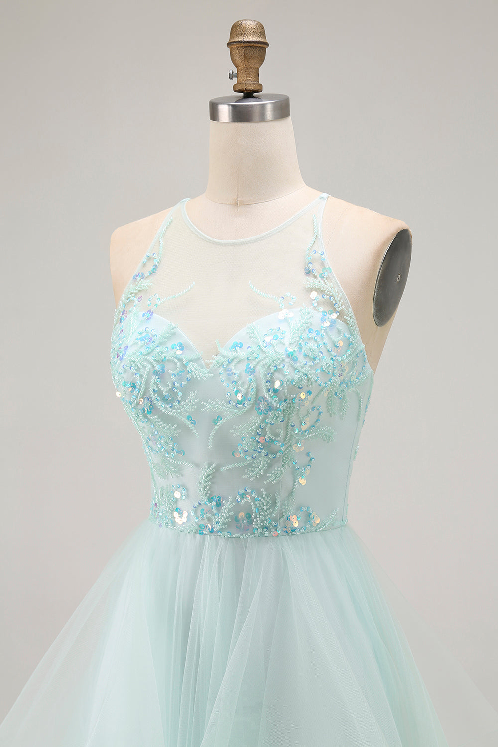 Sparkly Light Green A Line Ruffled Long Prom Dress with Beading Sparkly Light Green A Line Ruffled Long Prom Dress with Beading
