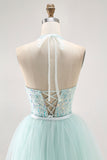 Sparkly Light Green Halter Detachable Train  Long Prom Dress with Beading Sparkly Light Green Halter Detachable Train  Long Prom Dress with Beading