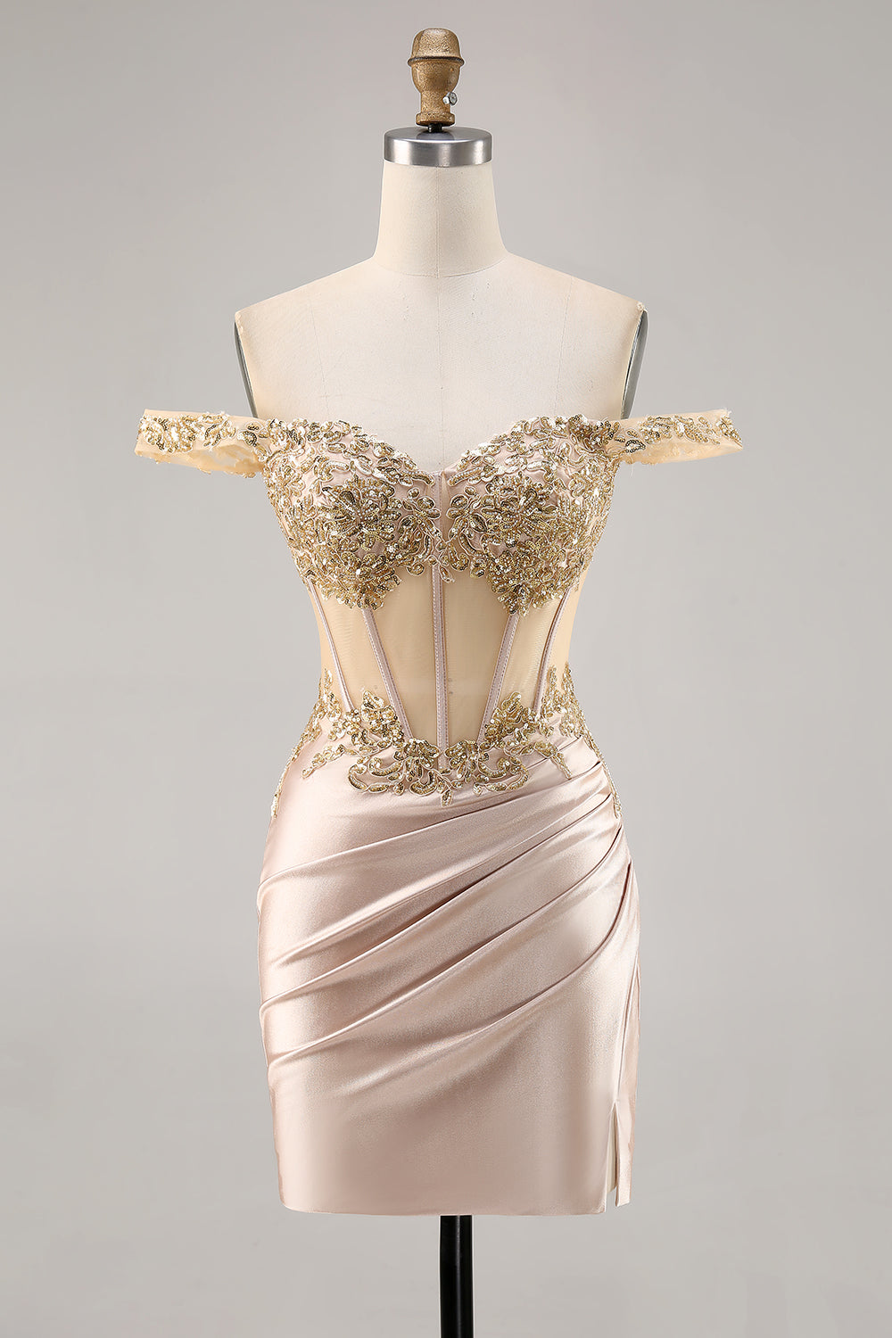 Zapakasa Women Sparkly Champagne Corset Short Homecoming Dress with Lace Satin Bodycon Ruched Off the Shoulder Lace Up Back Cocktail Dress Zapakasa Women Sparkly Champagne Corset Short Homecoming Dress with Lace Satin Bodycon Ruched Off the Shoulder Lace Up Back Cocktail Dress