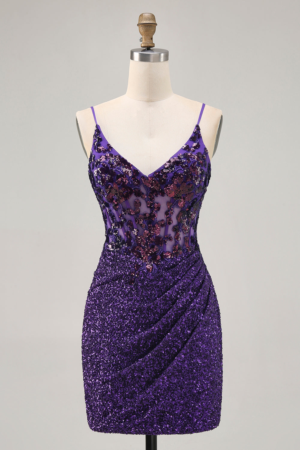 Zapakasa Women Sparkly Dark Purple Tight Short Corset Homecoming Dress Sequin Spaghetti Straps Ruched Lace Up Back Cocktail Dress Zapakasa Women Sparkly Dark Purple Tight Short Corset Homecoming Dress Sequin Spaghetti Straps Ruched Lace Up Back Cocktail Dress