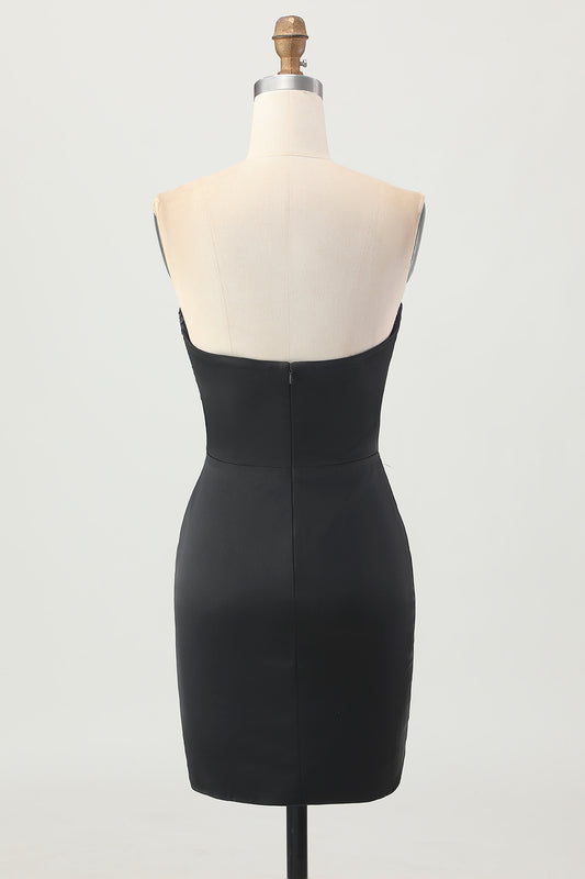 Sparkly Black Corset Strapless Tight Short Homecoming Dress with Sequins