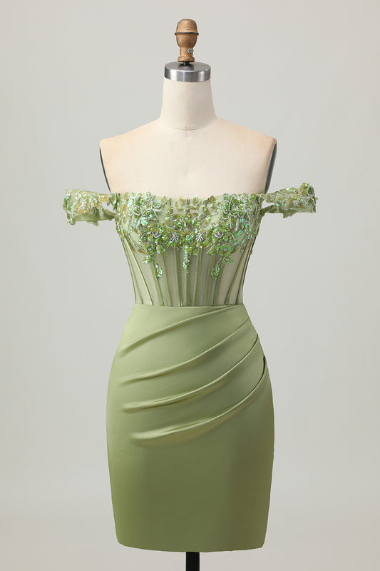 Sparkly Green Tight Corset Short Homecoming Dress with Sequins