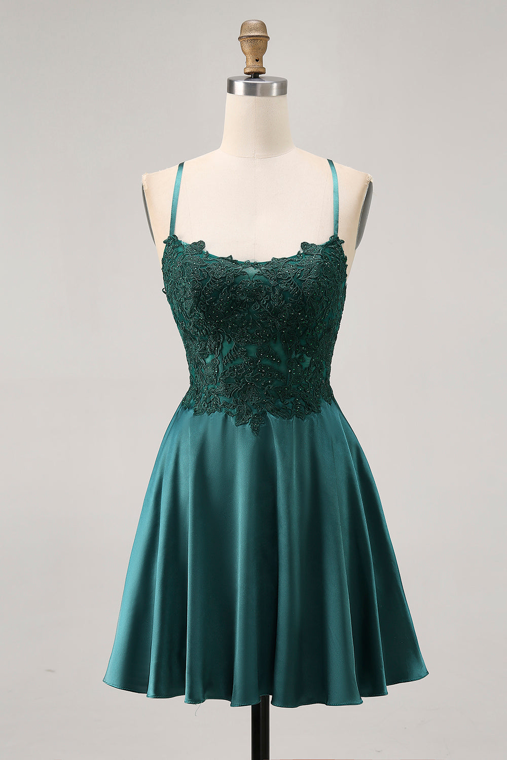 Zapakasa Women Sparkly Dark Green Satin Short Corset Homecoming Dress Appliqued A Line Spaghetti Straps Lace Up Back Cocktail Dress Zapakasa Women Sparkly Dark Green Satin Short Corset Homecoming Dress Appliqued A Line Spaghetti Straps Lace Up Back Cocktail Dress