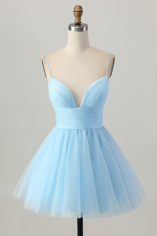 Sky Blue A Line Spaghetti Straps Short Homecoming Dress