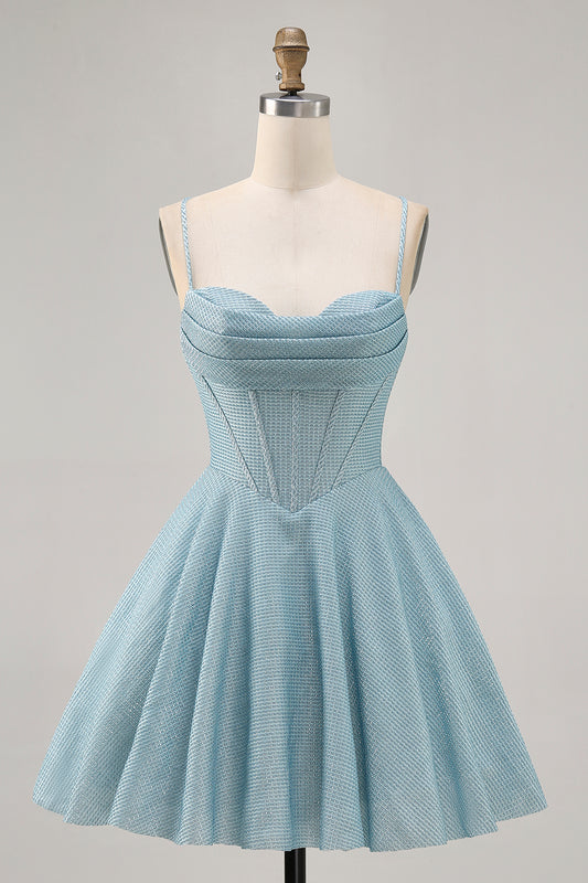 Grey Blue Corset A Line Spaghetti Straps Short Homecoming Dress