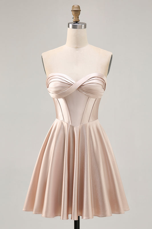 Champagne Satin Sweetheart Short Corset Homecoming Dress