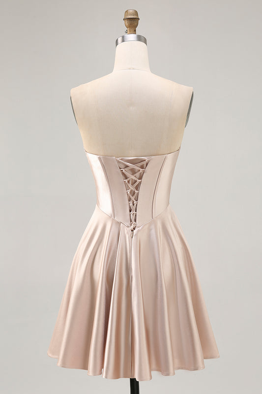 Champagne Satin Sweetheart Short Corset Homecoming Dress