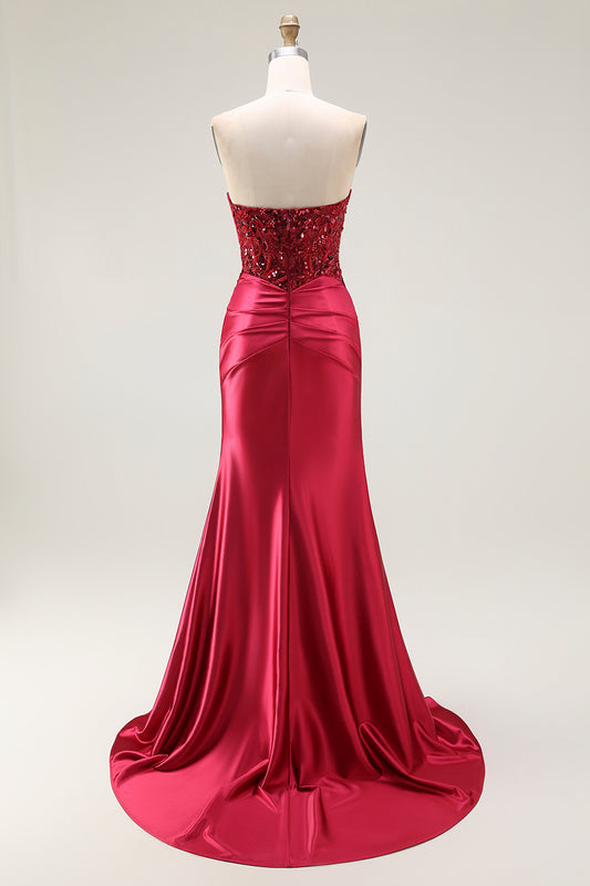 Sparkly Red Sweetheart Mermaid Long Prom Dress with Sequins