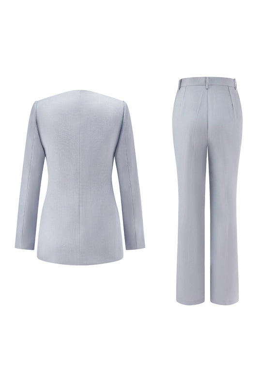 Grey Blue 2 Piece Shawl Lapel Women Prom Suits with Lace