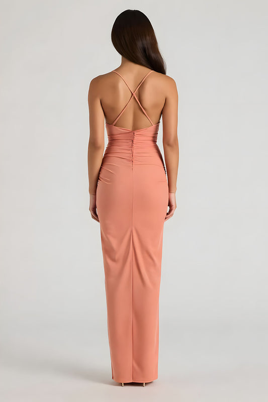Sunset Sheath Spaghetti Straps Long Bridesmaid Dress with Slit