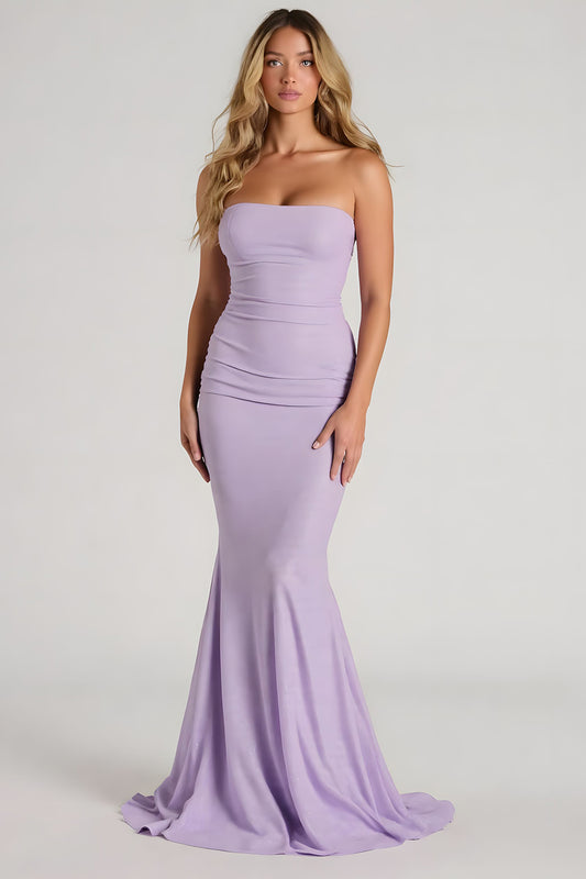 Lilac Mermaid Chiffon Strapless Long Bridesmaid Dress