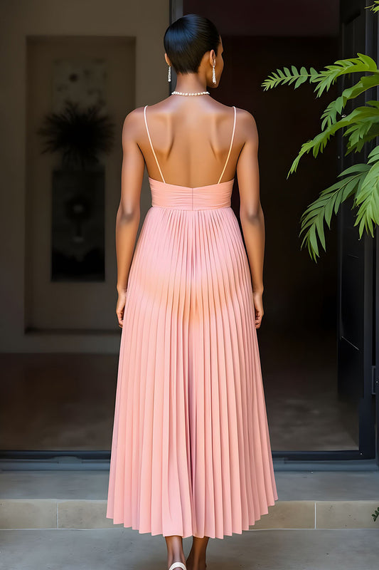 Sunset Chiffon A Line Pleated Spaghetti Straps Long Bridesmaid Dress