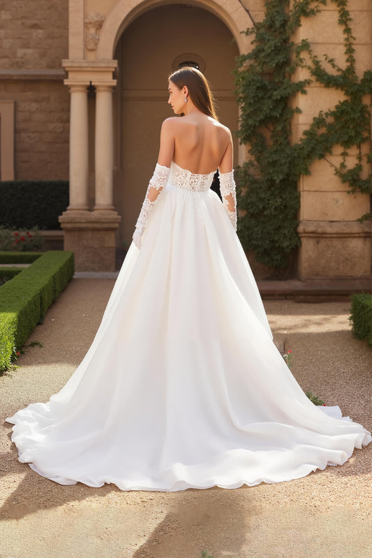 Ivory Ball Gown Sweetheart Sweep Train Wedding Dress with Lace