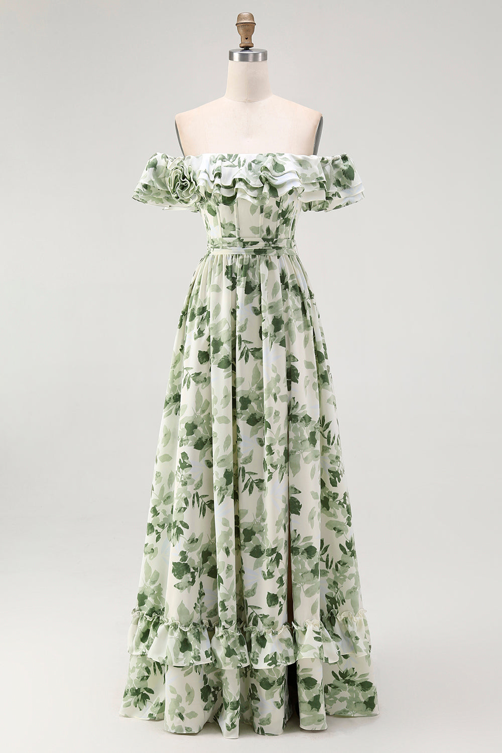 green off the shoulder wedding guest dress Leely Women Floral Light Green Long Wedding Guest Dress A Line Off the Shoulder Ruched Flowy Bridesmaid Dress