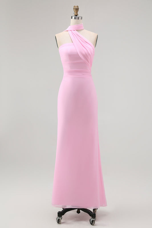 Simple Blush Strapless Chiffon Mermaid Long Wedding Guest Dress