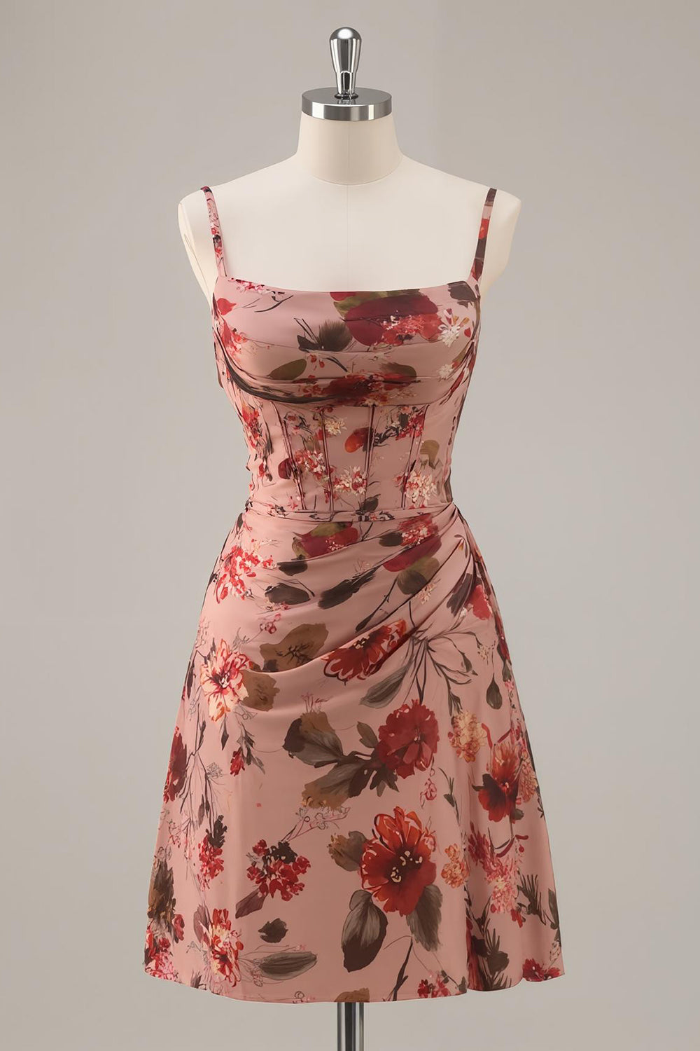 ruched corset mini dress in small rose print Rose Garden Corset Mini Dress