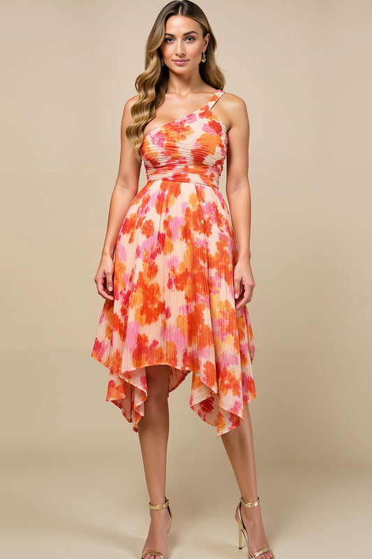 Sunset One Shoulder High-Low Wedding Guest Dress with Ruffles