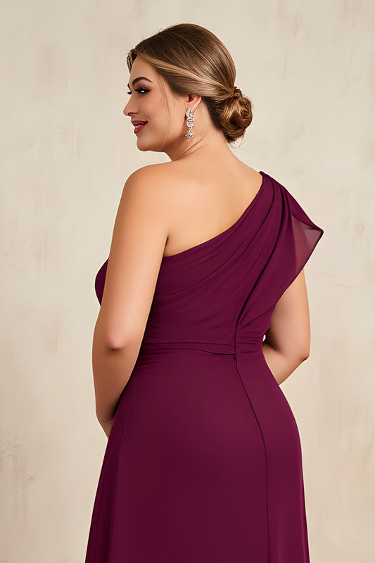 Burgundy Sheath Ruched Long Plus Size Mother of the Bride Dress with Beading