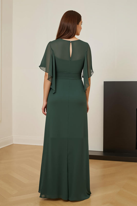 Dark Green Chiffon Sheath Ruched Long Mother of the Bride Dress with Ruffles