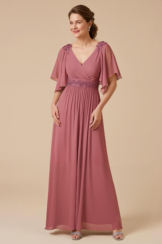 Desert Rose A Line Chiffon Long Mother of the Bride Dress with Appliques