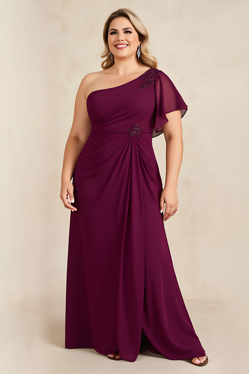 Zapakasa Women Burgundy Sheath Long Plus Size Mother of the Bride Dress