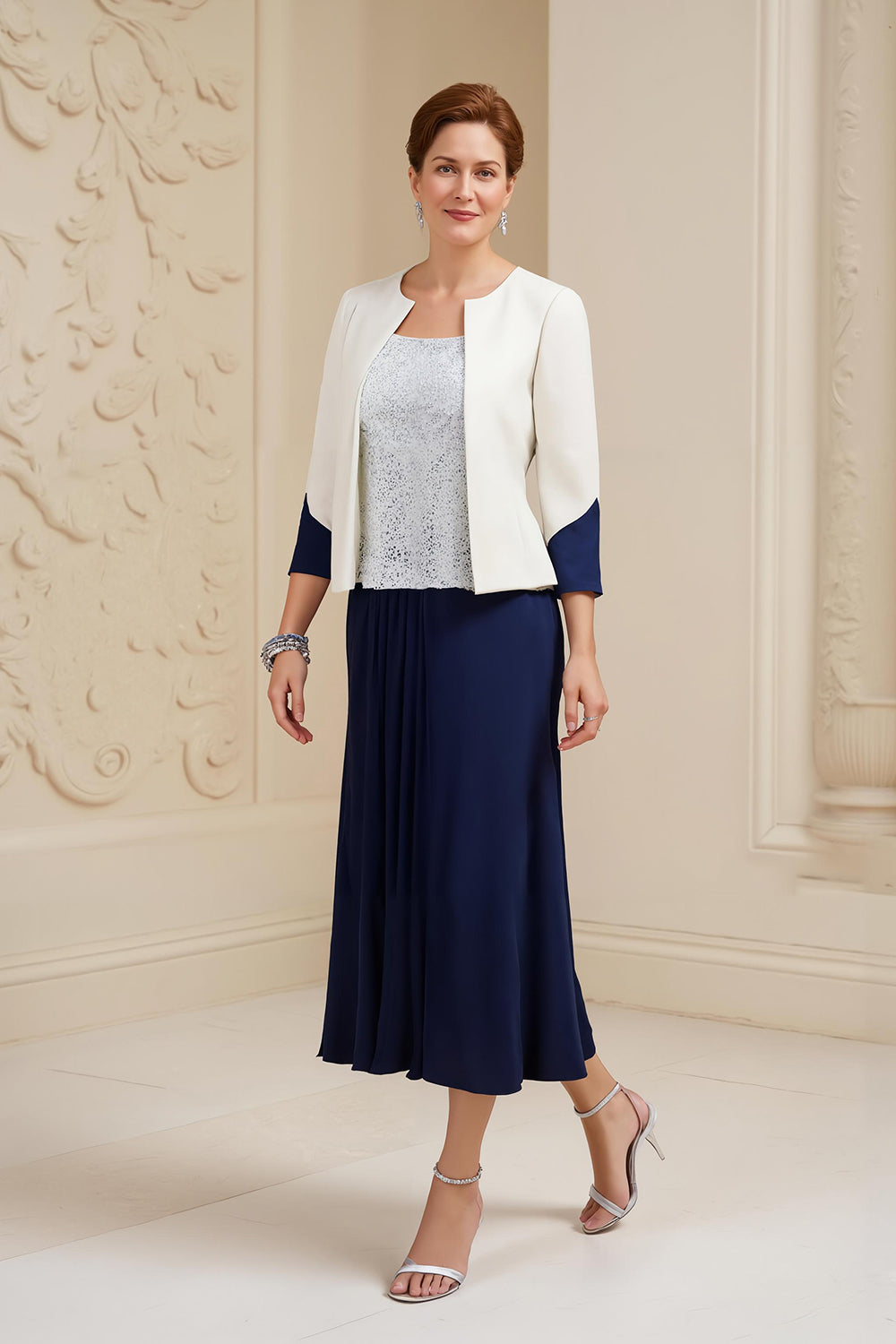 Zapakasa Women Navy 3 Piece Long Mother of the Bride Outfits with Sleeves Chiffon Wedding Guest Outfits Zapakasa Women Navy 3 Piece Long Mother of the Bride Outfits with Sleeves Chiffon Wedding Guest Outfits
