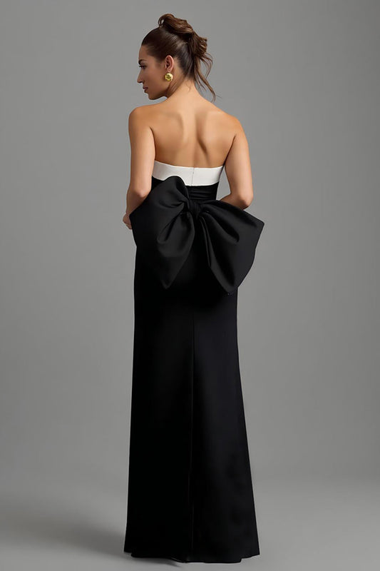 Black and White Strapless Sheath Long Formal Dress with Slit