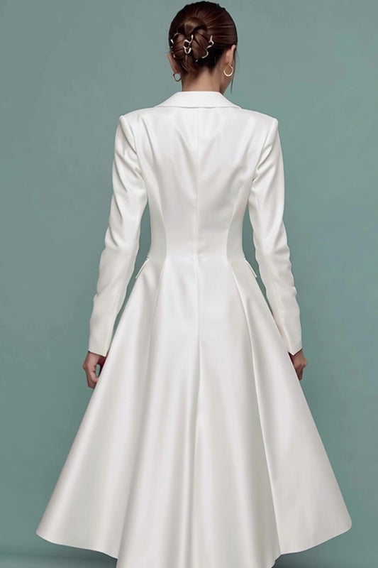 Ivory A Line Notched Lapel Midi Blazer Dress with Sleeves