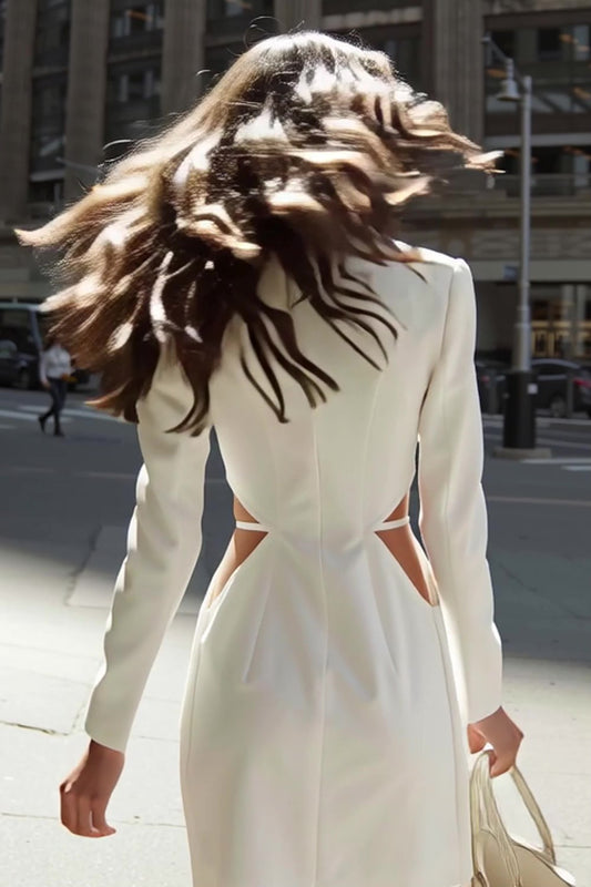 Ivory Pencil Satin Short Single Breasted Blazer Dress