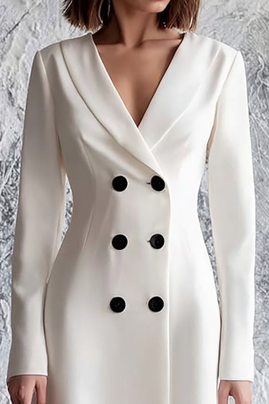 Ivory A Line Double Breasted Satin Midi Blazer Dress