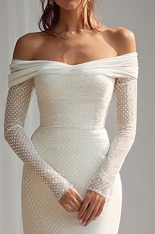 Ivory Off the Shoulder Long Sleeves Wedding Dress