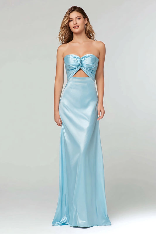Light Blue Sweetheart Sheath Satin Long Formal Dress