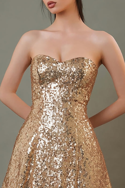 Sparkly Gold A-Line Sequin Sweetheart Short Cocktail Dress