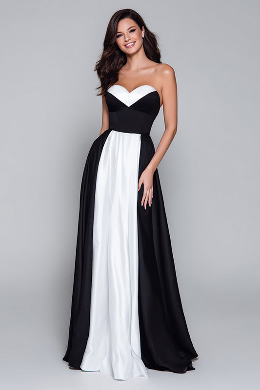 Black and White Sweetheart A Line Long Formal Dress