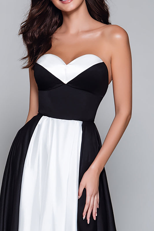 Black and White Sweetheart A Line Long Formal Dress