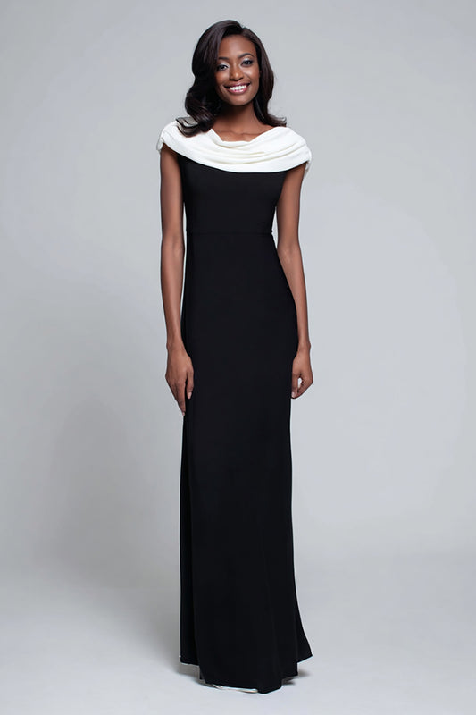 Simple Black and White Sheath Satin Long Formal Dress
