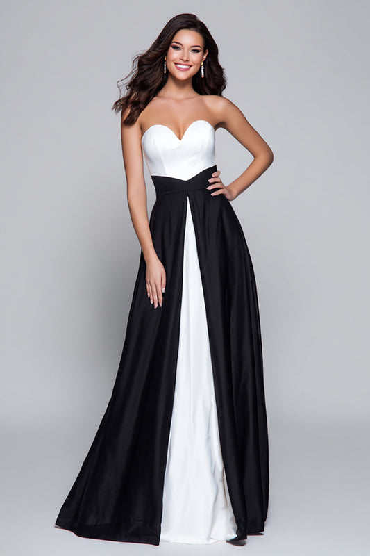 Black and White Patchwork Sweetheart Long Formal Dress