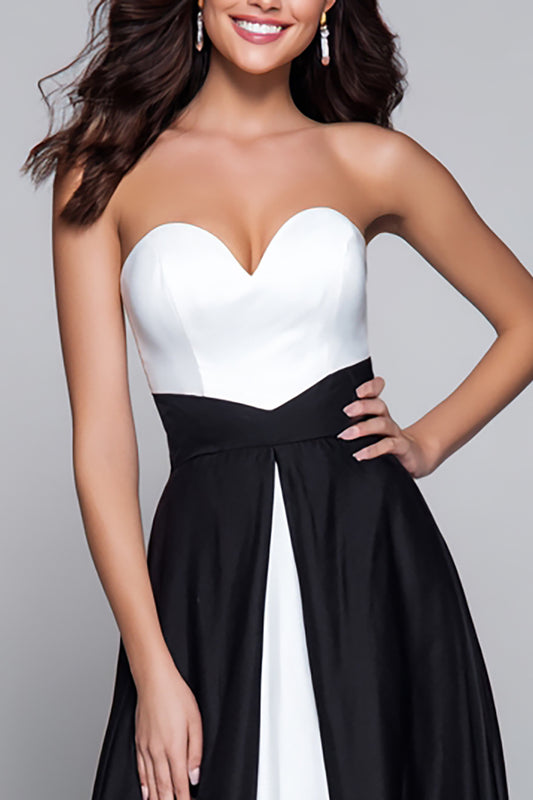 Black and White Patchwork Sweetheart Long Formal Dress