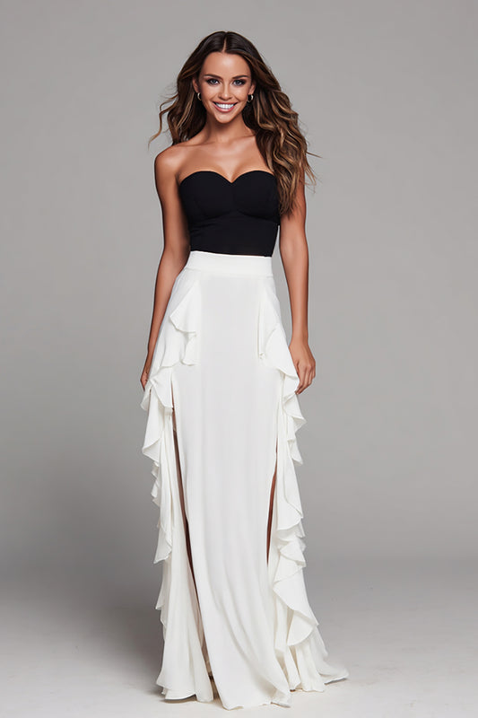 Black and White Sweetheart Sheath Long Formal Dress with Ruffles