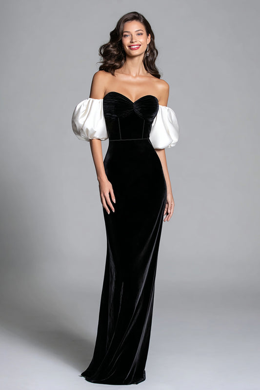 Black and White Mermaid Velvet Corset Long Formal Dress
