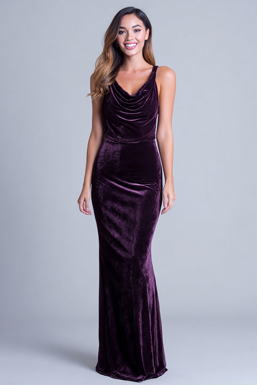 Zapakasa Women Plum Velvet Long Holiday Party Dress Cowl Neck Mermaid Formal Dress Zapakasa Women Plum Velvet Long Holiday Party Dress Cowl Neck Mermaid Formal Dress