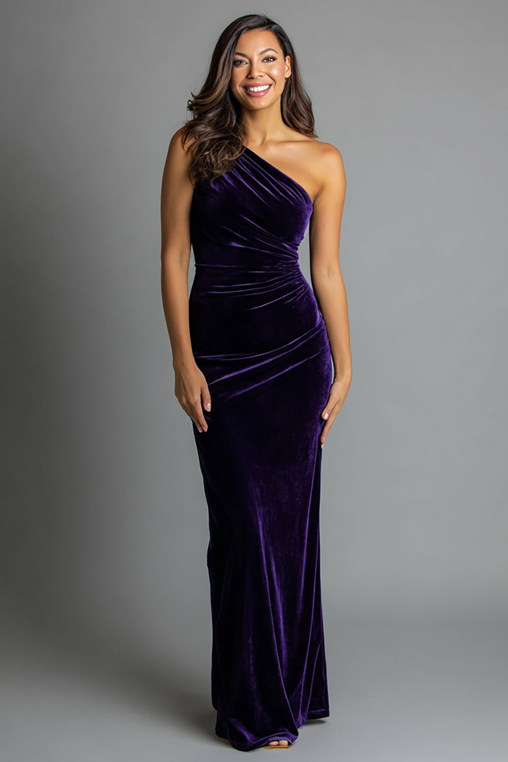 Zapakasa Women Plum Velvet Ruched Long Holiday Party Dress Mermaid One Shoulder Formal Dress Zapakasa Women Plum Velvet Ruched Long Holiday Party Dress Mermaid One Shoulder Formal Dress